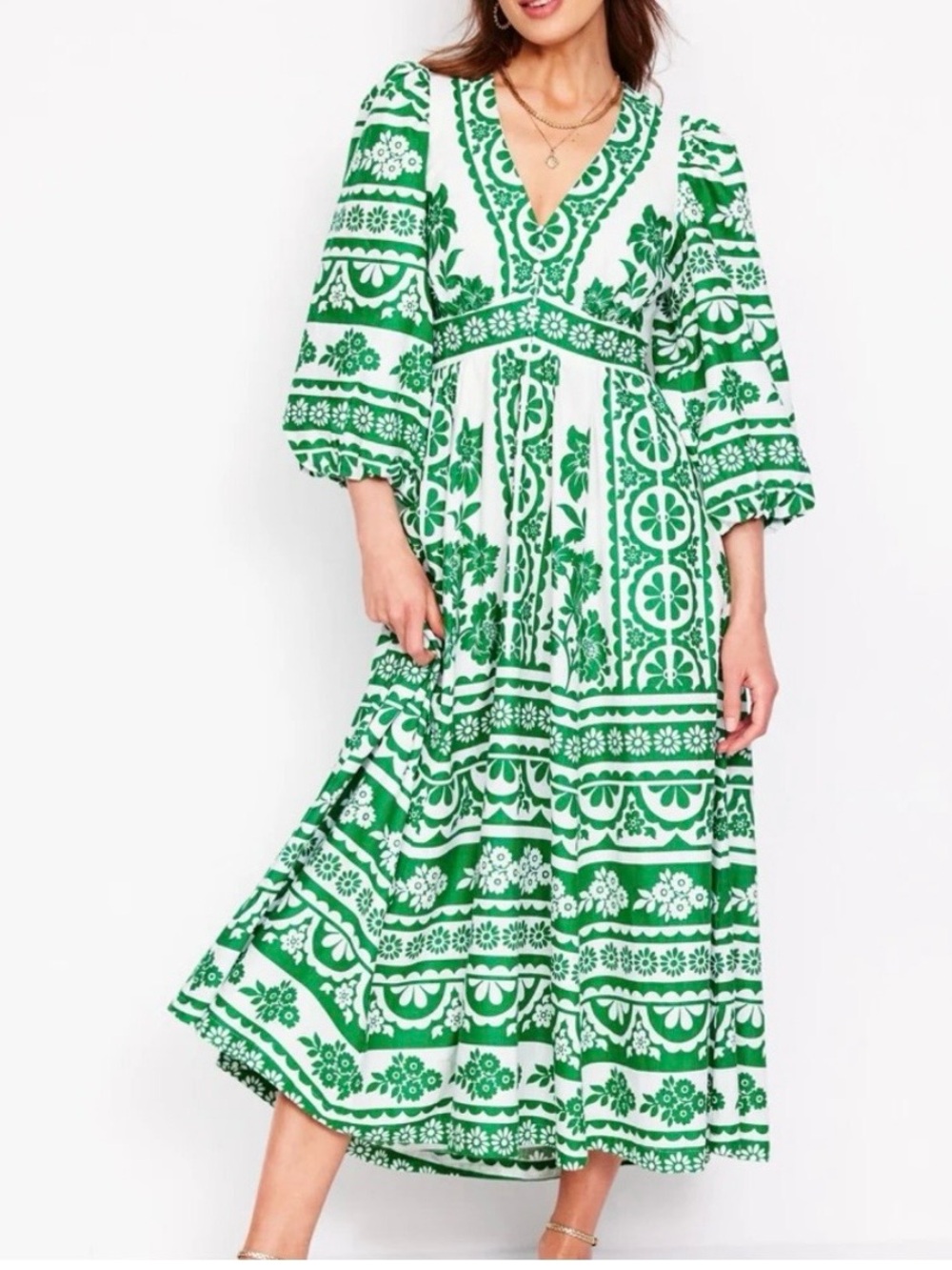 Womens Boden Green Lola Blouson Maxi Dress Puff sleeves size 4 - Picture 2 of 9